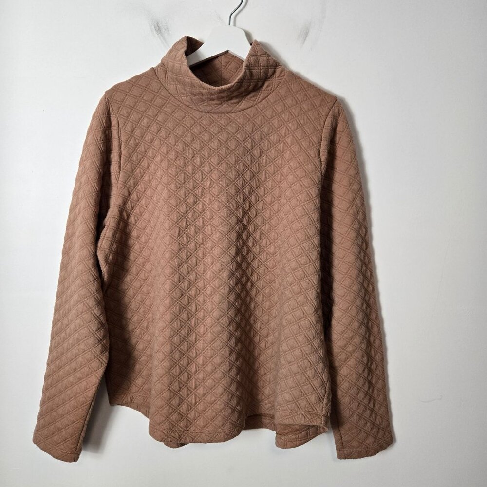 J. Crew Size L Quilted Mock Neck Pullover Pale Mocha Long Sleeve Sweater Women's